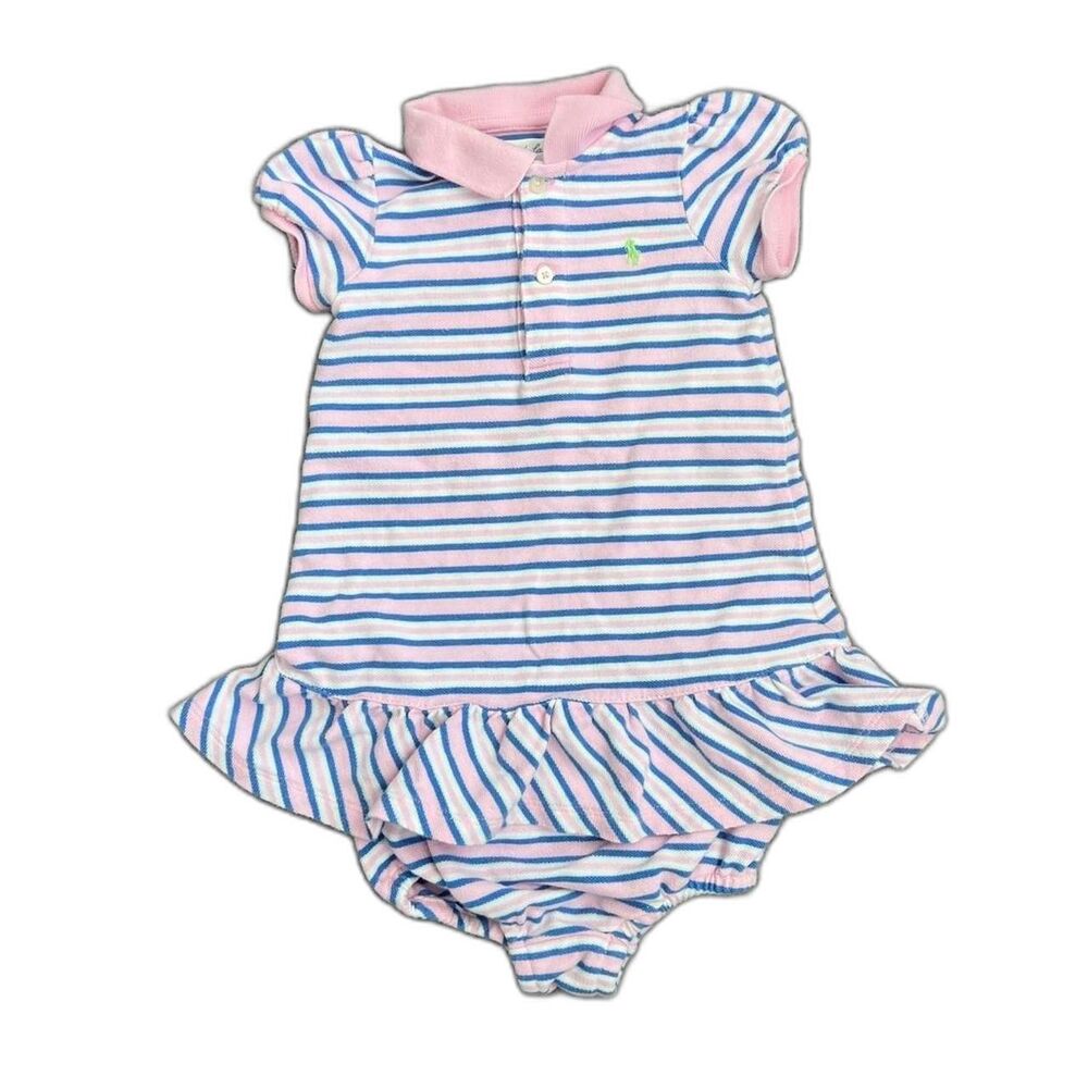 Ralph Lauren baby dress set pink blue white striped polo